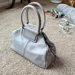 HOBO Sheila Leather Satchel Grey Top Handle Bag Minimal Quiet Luxury